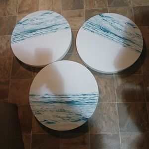 Coastal Serenity Round Wall Art Set - Blue and White